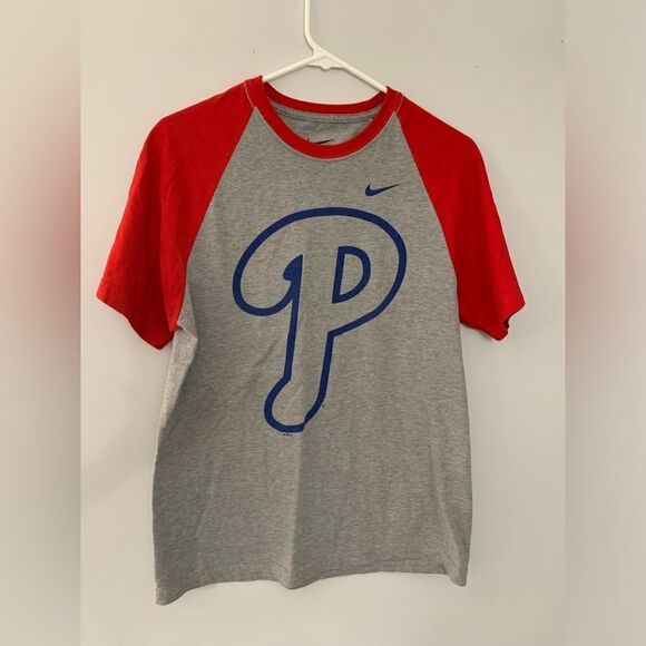 Nike Philadelphia Phillies Logo Baseball T-shirt Color Block Gray Red Blue S - Picture 1 of 5